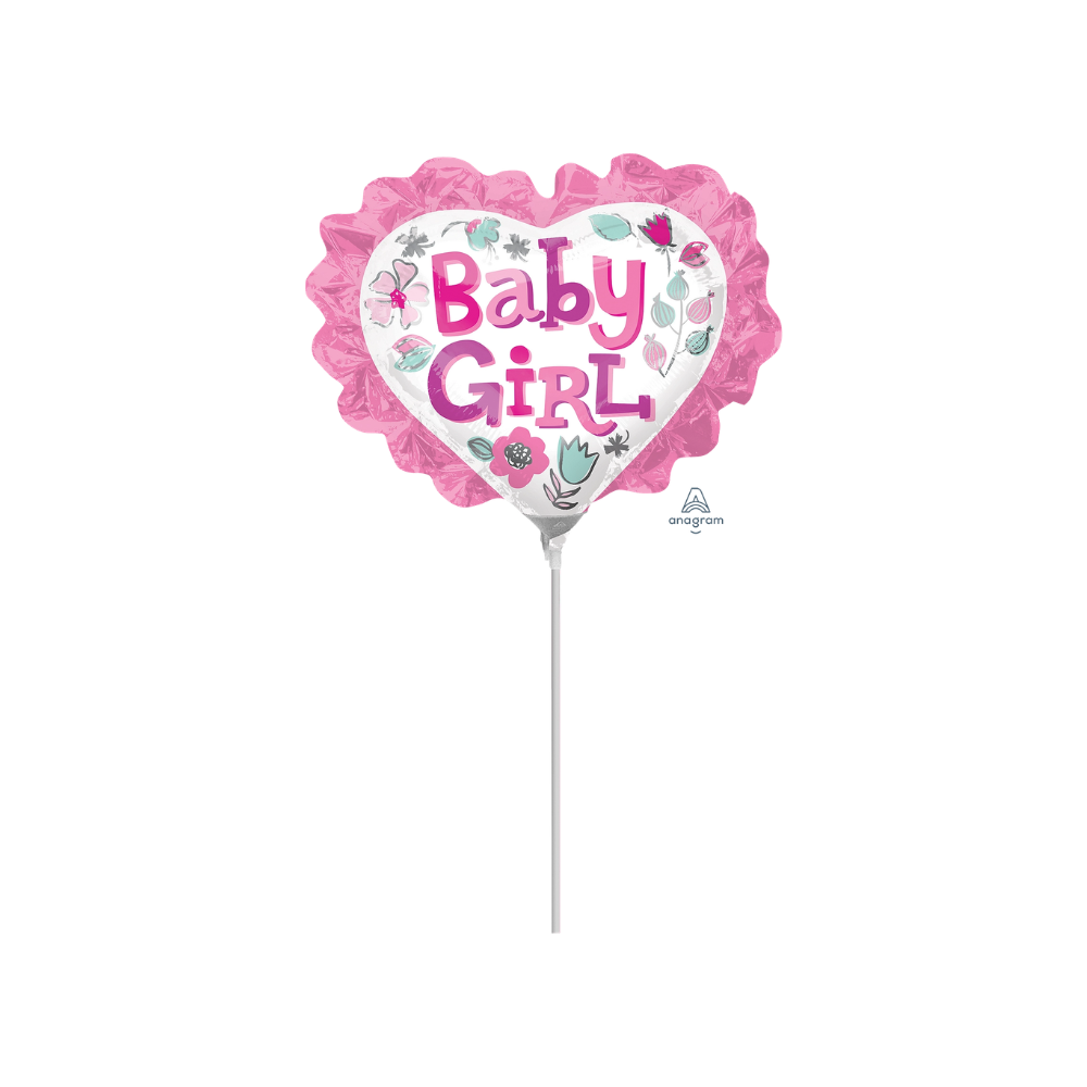 Mini Baby Girl Heart Floral with Ruffle (Air-Filled) / 迷你心形花卉女嬰氣球 (充空氣)